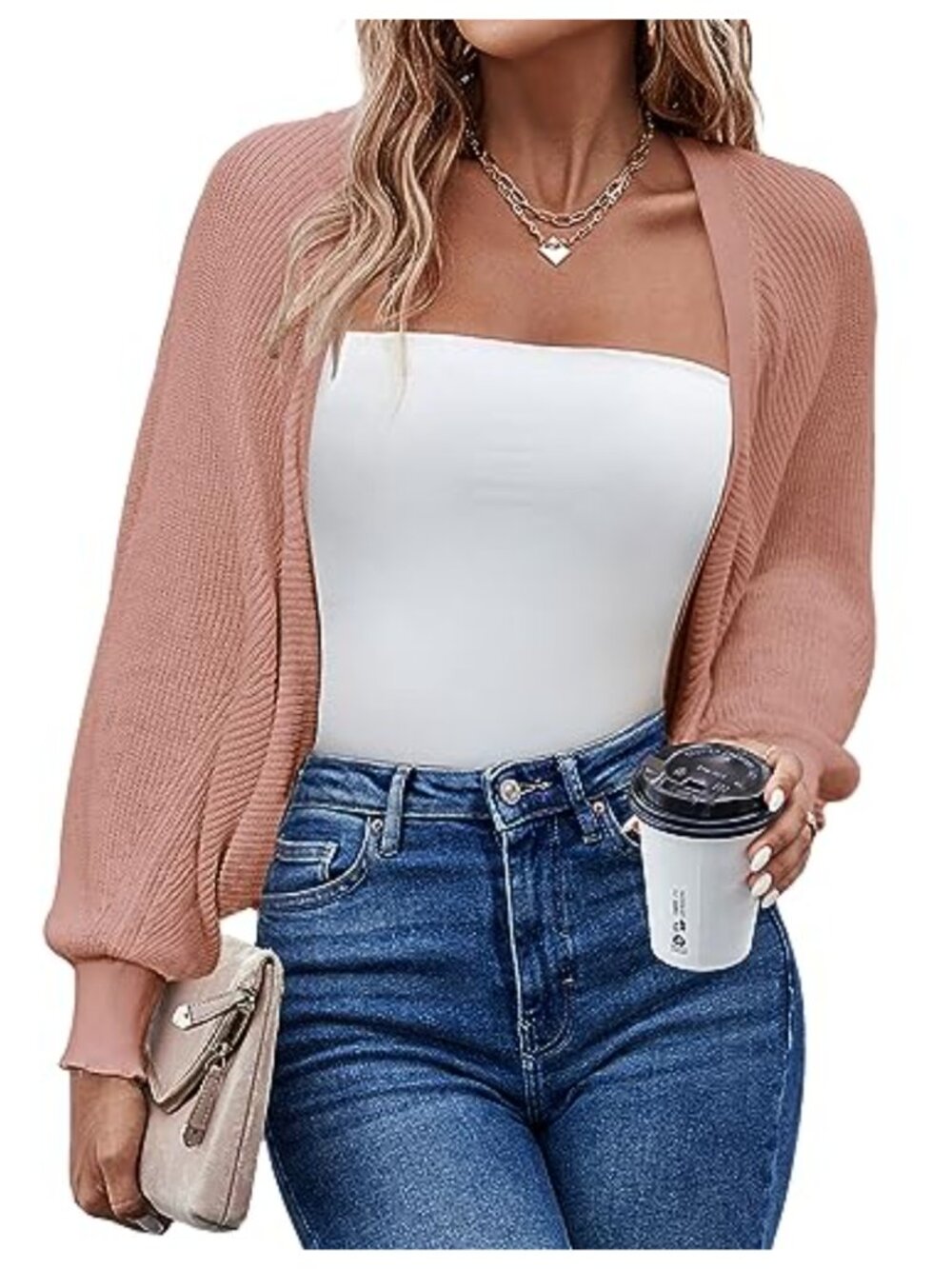 Women's Batwing Sleeve Knitted Cropped Bolero Shrug Open Front Cardigan